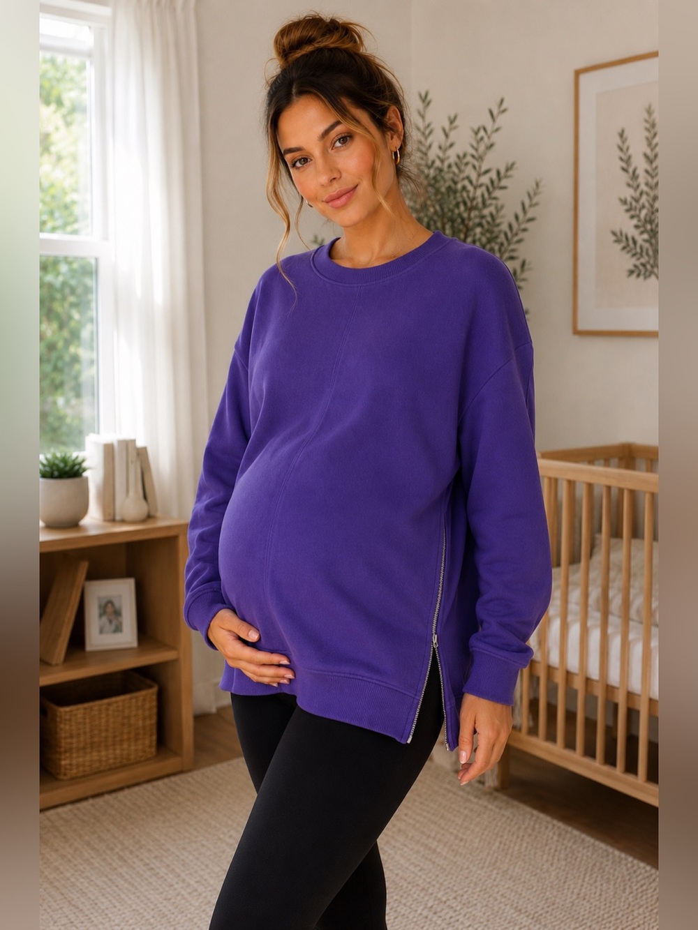 GAP Maternity Crewneck Sweatshirt with Side Zippers Size Medium Purple